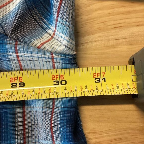 NWT Men's Big and Tall Plains Western Pearl Snap Plaid 3XL Blue/white/red - Picture 5 of 6